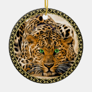 Spotted Bright green eye leopard looking at you Ceramic Ornament