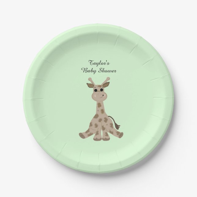 Spotted Brown Giraffe Baby Shower Paper Plate (Front)