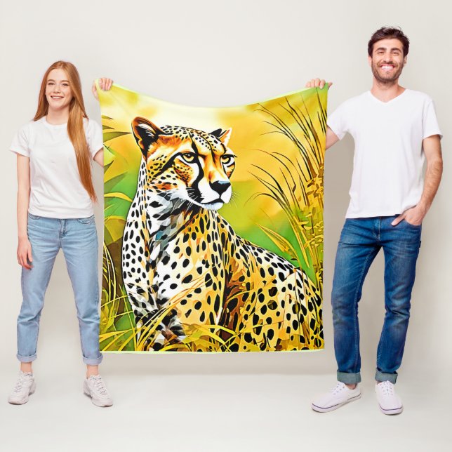 Spotted Cheetah Grass Scene Fleece Blanket (In Situ)