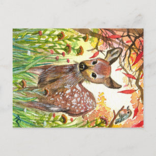 Spotted Deer And Little Bird Postcard