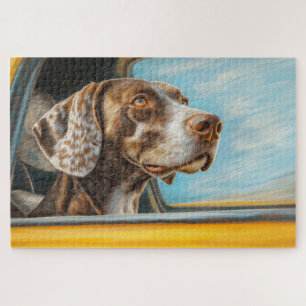Spotted Dog on a Car Adventure Art Print Jigsaw Puzzle