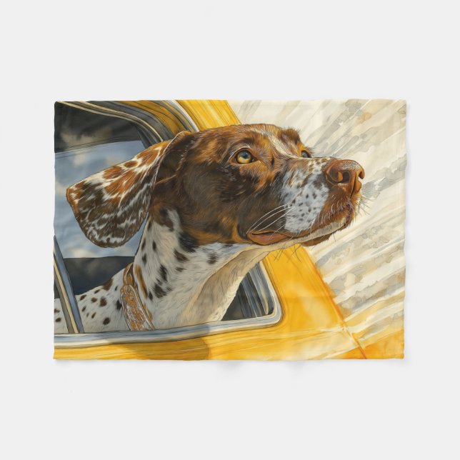 Spotted Dog on Car Ride Art Print Fleece Blanket (Front (Horizontal))