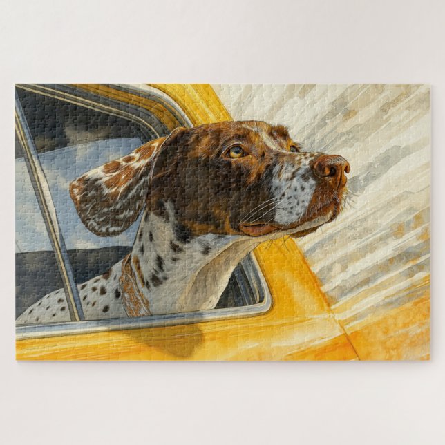 Spotted Dog on Car Ride Art Print Jigsaw Puzzle (Horizontal)