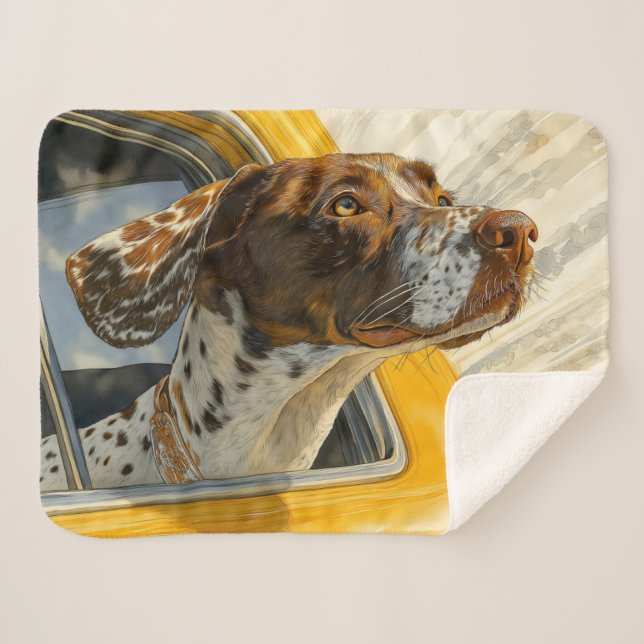 Spotted Dog on Car Ride Art Print Sherpa Blanket (Front (Horizontal))