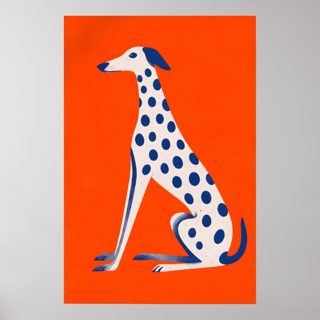 Spotted Dog Poster, Orange Background, Whimsical Poster (Front)
