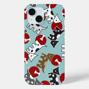 Spotted Doggies & Bones Cute Fun Puppy Blue iPhone 15 Case