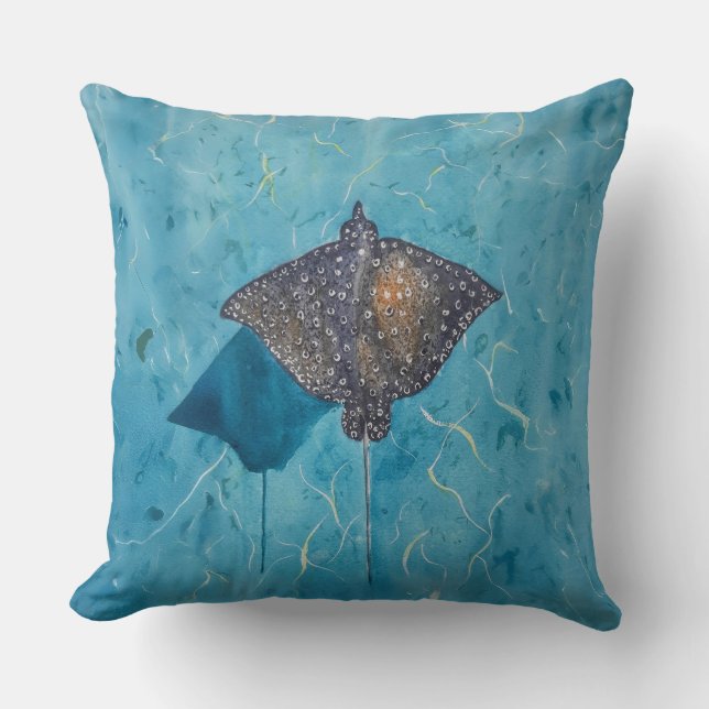 Spotted Eagle Stingray - Ocean Throw Pillow (Front)