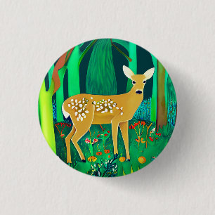 Spotted Fawn in a Fantasy Forest Setting  1 Inch Round Button