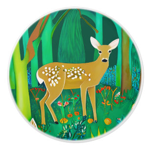Spotted Fawn in a Fantasy Forest Setting Ceramic Knob