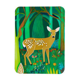 Spotted Fawn in a Fantasy Forest Setting Magnet