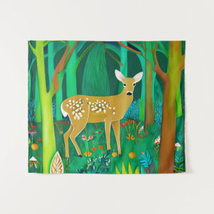 Spotted Fawn in a Fantasy Forest Setting Tapestry