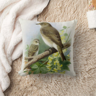 Spotted Flycatchers, Art Illustration Throw Pillow