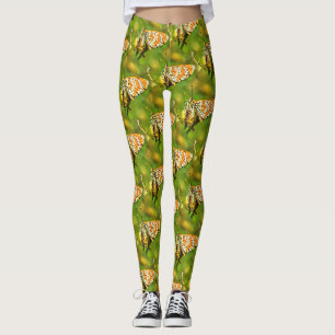 Spotted Fritillary Orange and White Butterfly  Leggings