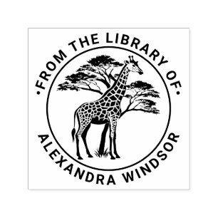 Spotted Giraffe by Tree #2 Library Book Name Self-inking Stamp
