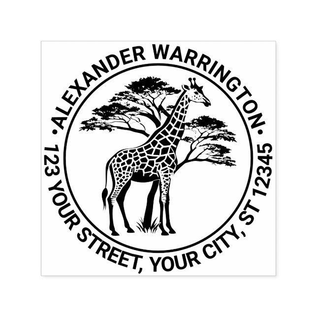 Spotted Giraffe by Tree #2 Name Address Self-inking Stamp (Design)