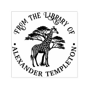 Spotted Giraffe by Tree Library Book Name Self-inking Stamp