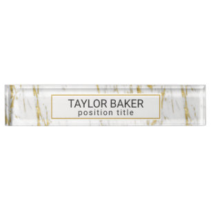 Spotted Gold Glitter And White Marble Nameplate