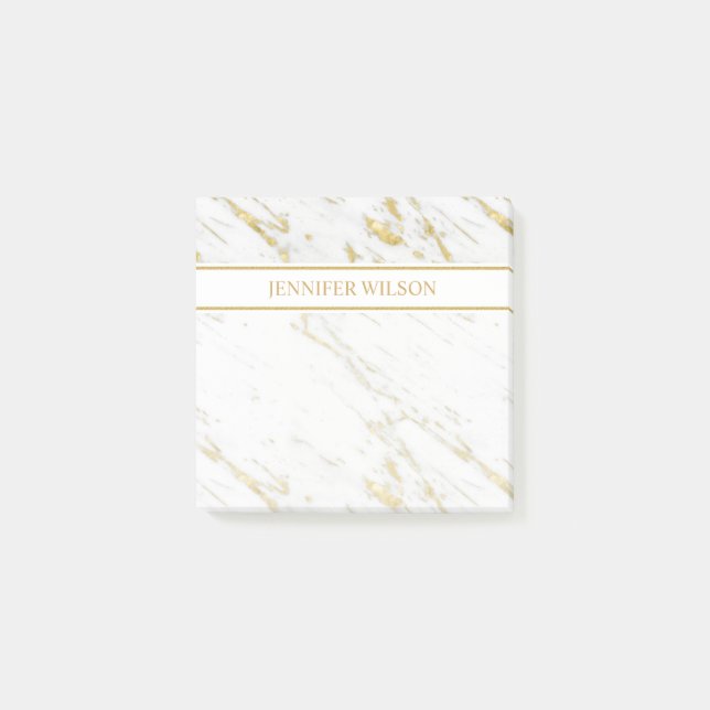 Spotted Gold Glitter White Marble Post-it Notes (Front)