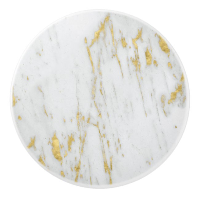 Spotted Gold Shiny Glitter White Marble Ceramic Knob (Front)