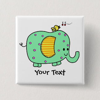 Spotted Green Elephant With Cute Birdie 2 Inch Square Button