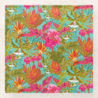 Spotted Hothouse Tropical Floral glass coaster