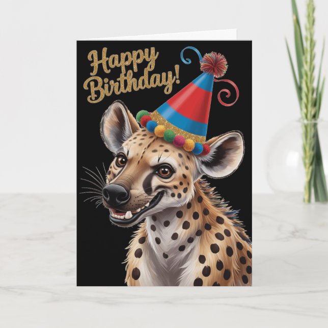 spotted Hyena wearing birthday hat Card (Front)