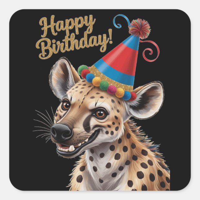 spotted Hyena wearing birthday hat Square Sticker (Front)