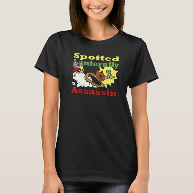Spotted Lanternfly Assassin duck frightened run aw T-Shirt (Front)