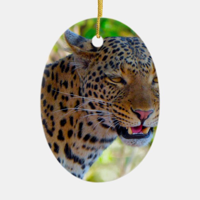 Spotted Leopard Ceramic Ornament (Front)