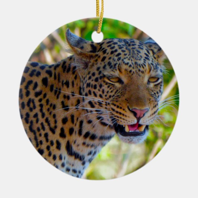 Spotted Leopard Ceramic Ornament (Front)