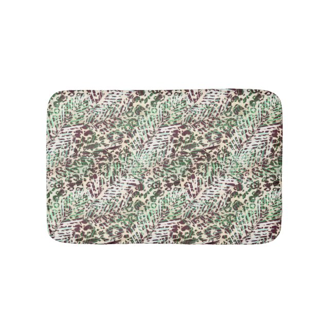 Spotted, leopard, tropical, palm, leaves, brown, bath mat (Front)
