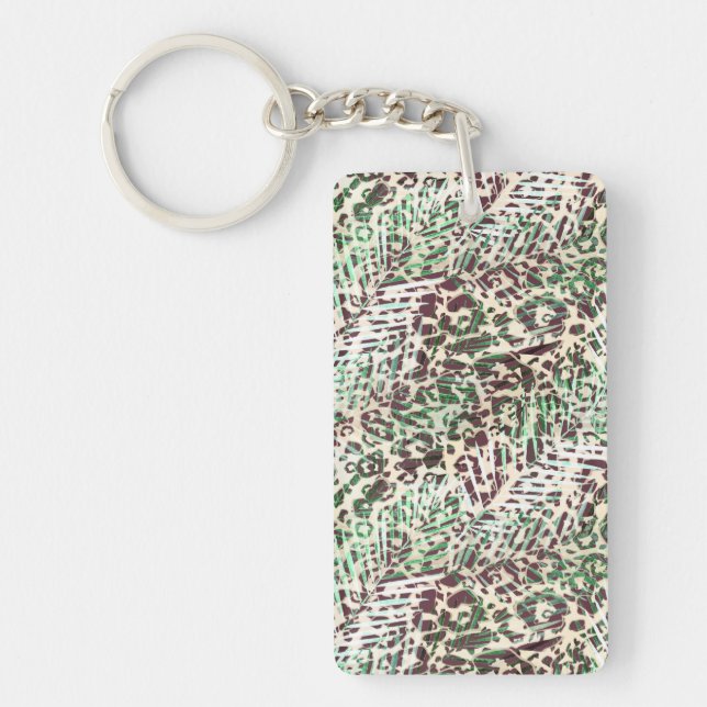 Spotted, leopard, tropical, palm, leaves, brown, keychain (Front)
