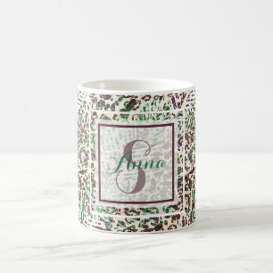 Spotted, leopard, tropical palm leaves coffee mug