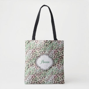 Spotted, leopard, tropical palm leaves tote bag