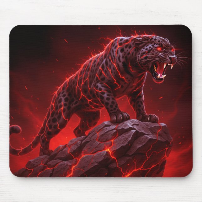 Spotted Leopard With Red Electrical Charges Mouse Pad (Front)