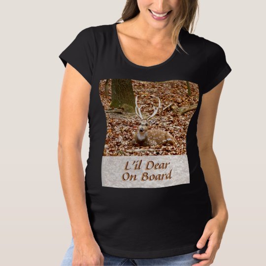 Spotted Male Buck Deer With Antlers in Fall Forest Maternity T-Shirt