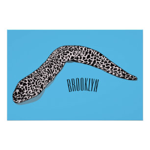 Spotted moray eel cartoon illustration poster