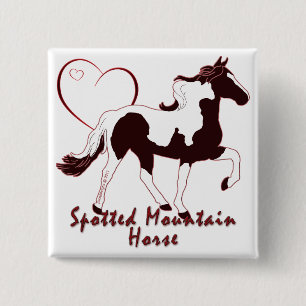 Spotted Mountain Horse Hearts 2 Inch Square Button