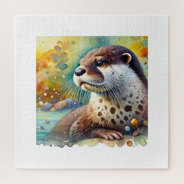 Spotted Neck Otter 230824AREF106 - Watercolor Jigsaw Puzzle (Vertical)