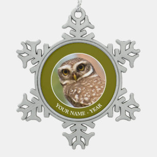 Spotted owl on morning flight. snowflake pewter christmas ornament