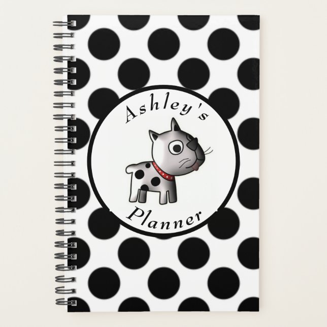 "Spotted Puppy Dog" Personalized Black & White Planner (Front)
