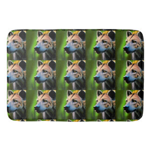 Spotted Stalking Hyena Watching His Prey, Bath Mat