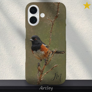 Spotted Towhee Bird Painting Custom Name Birder  iPhone 16 Case