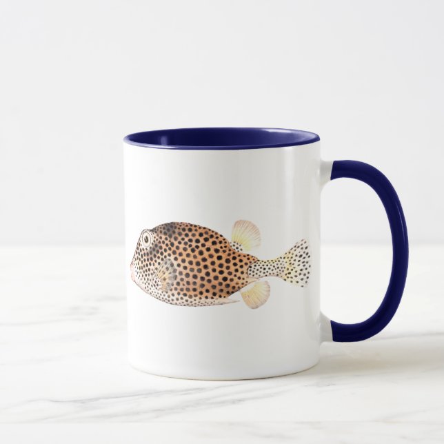 Spotted Trunkfish Vintage Fish Print - Double Fish Mug (Right)