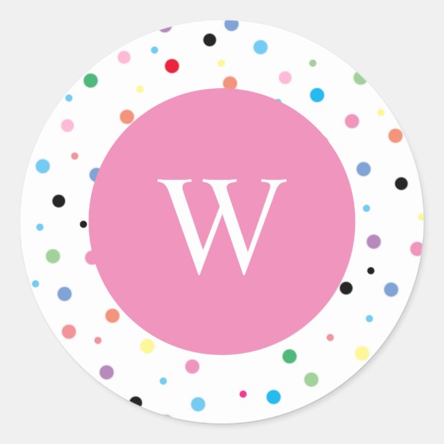 Spotty Monogram Initial Pink Round Sticker (Front)
