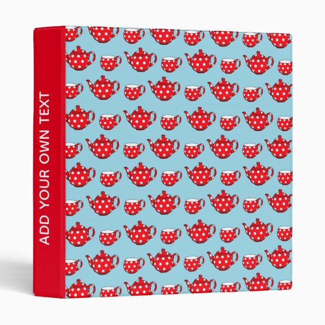 Spotty Red Teapot and Cups Pattern Custom Text Binder (Front/Spine)