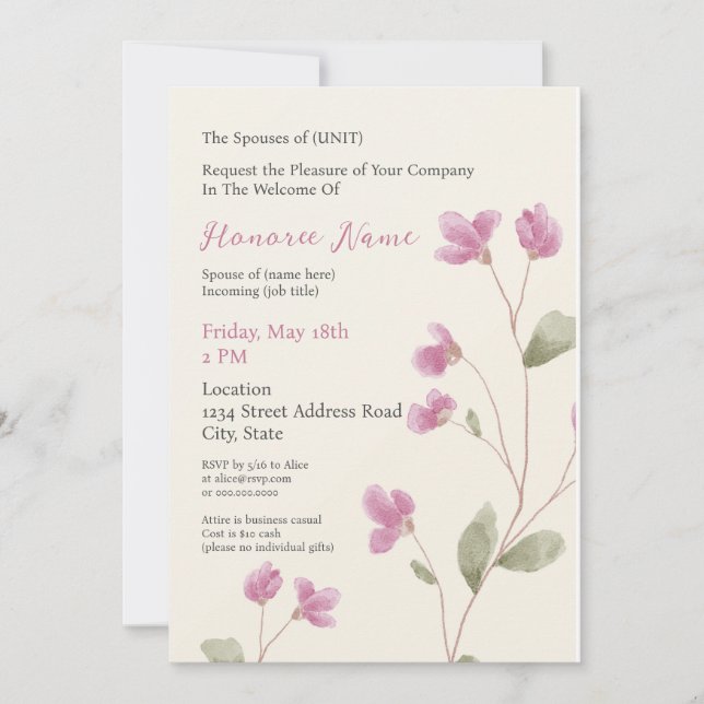 Spouse Welcome Military Pink Digital Invitation (Front)