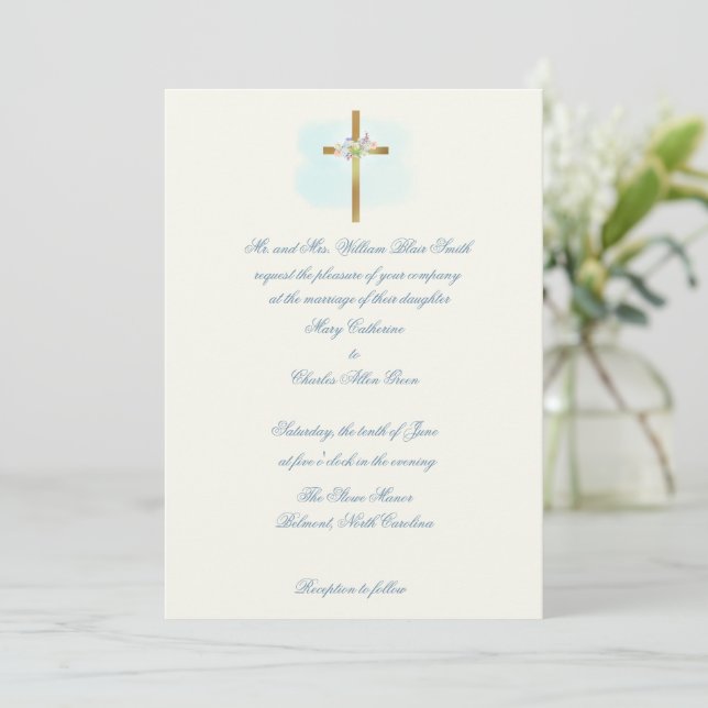 Spray floral sur croix - Invitations de mariage pe (Debout devant)