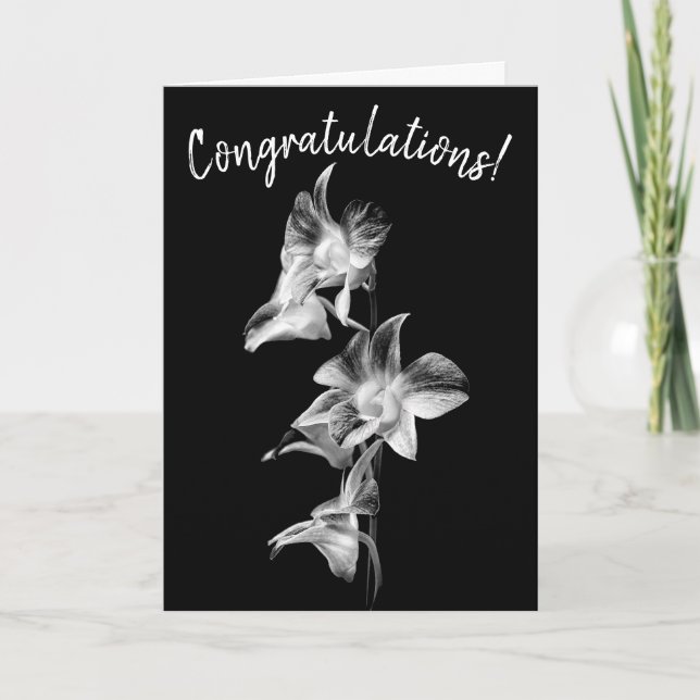 Spray of Orchids Black & White - Congratulations Card (Front)