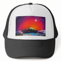 Spray Paint Art Mountain Pond Sunset Painting